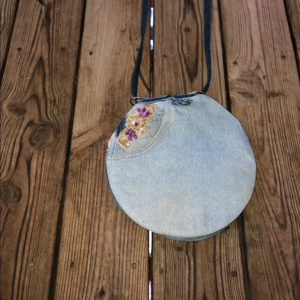 Upcycled Round Denim Jeans Circle Crossbody Bag
